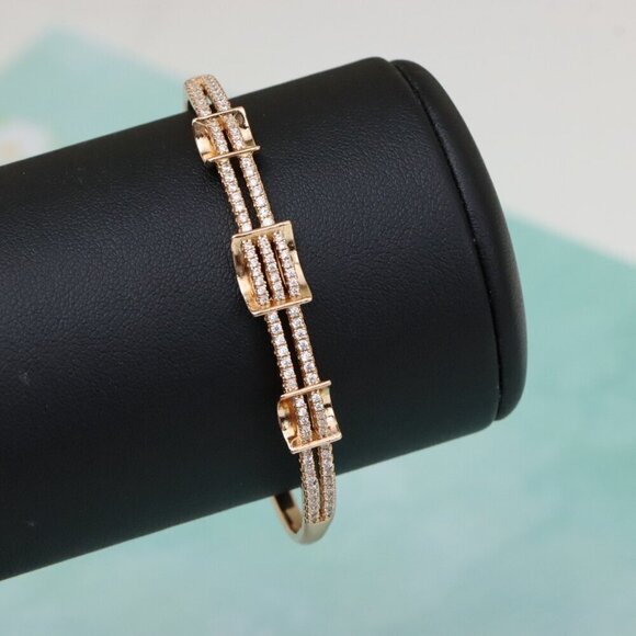 Rose Gold Plated Bangle with Double Row Cubic Zirconia Detailing, XPBL0419 - Picture 9 of 12
